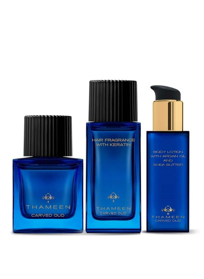 Thameen Thameen Carved Oud Eau de Parfum, 50 ml + Hair Fragrance With Keratin 50 ml + Body lotion 100 ml Gift Set - Image 2