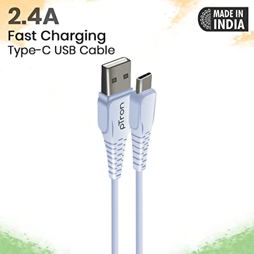 pTron USB-A to Type-C 2.4A Fast Charging Cable compatible with Android Phones/Tablets, 480mbps Data Transfer Speed, Made in India, Solero T241 Tangle-free Type-C USB Cable (Round, 1M, White) - Image 2