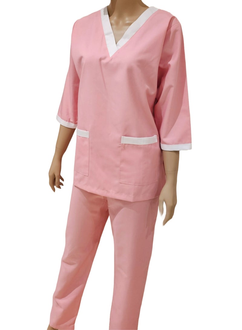 Rannah's Uniform Scrubs Three-Quarter Sleeve Medical Uniform Top and Pants Pink Nurse Suit Set - Image 1