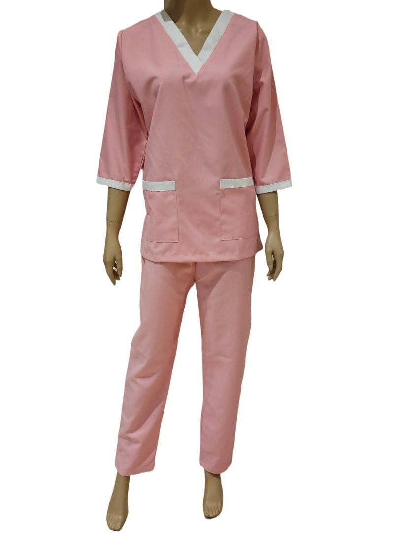 Rannah's Uniform Scrubs Three-Quarter Sleeve Medical Uniform Top and Pants Pink Nurse Suit Set - Image 2