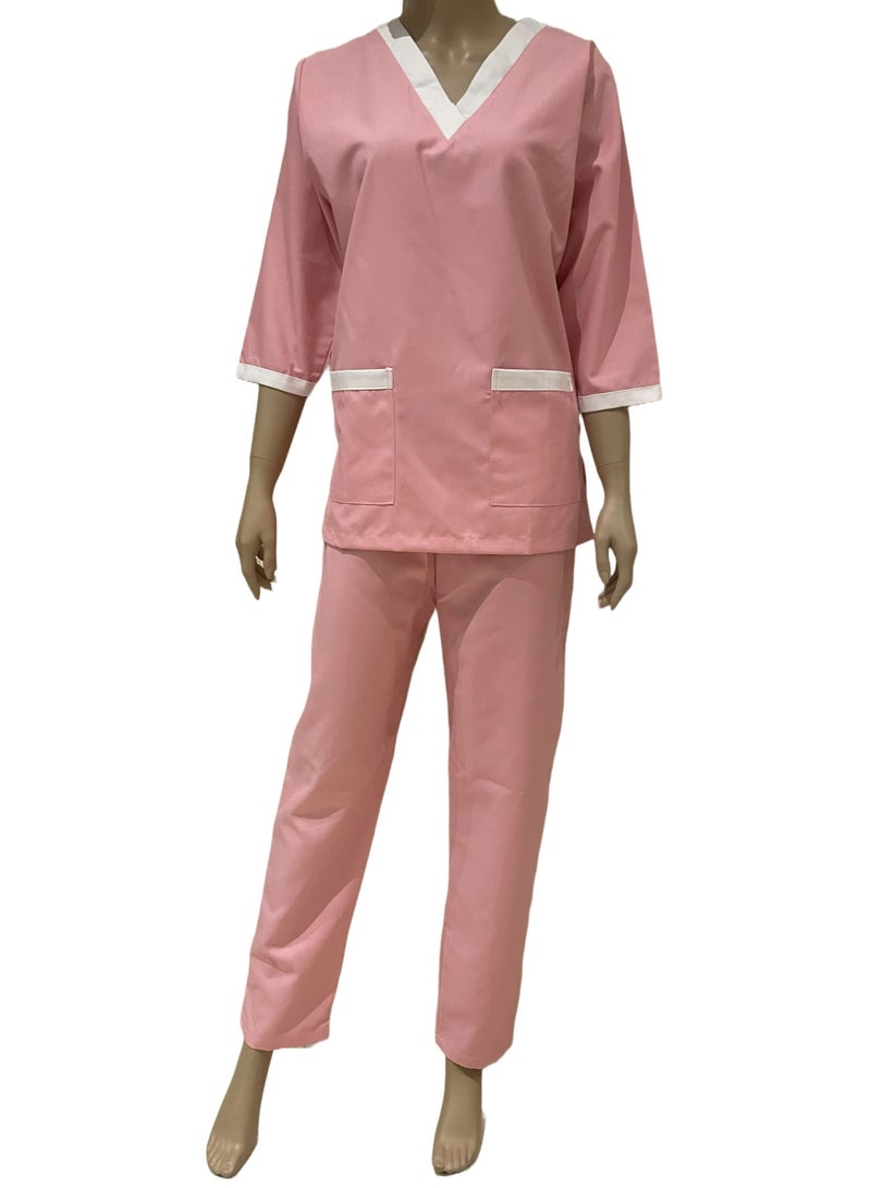 Rannah's Uniform Scrubs Three-Quarter Sleeve Medical Uniform Top and Pants Pink Nurse Suit Set - Image 3