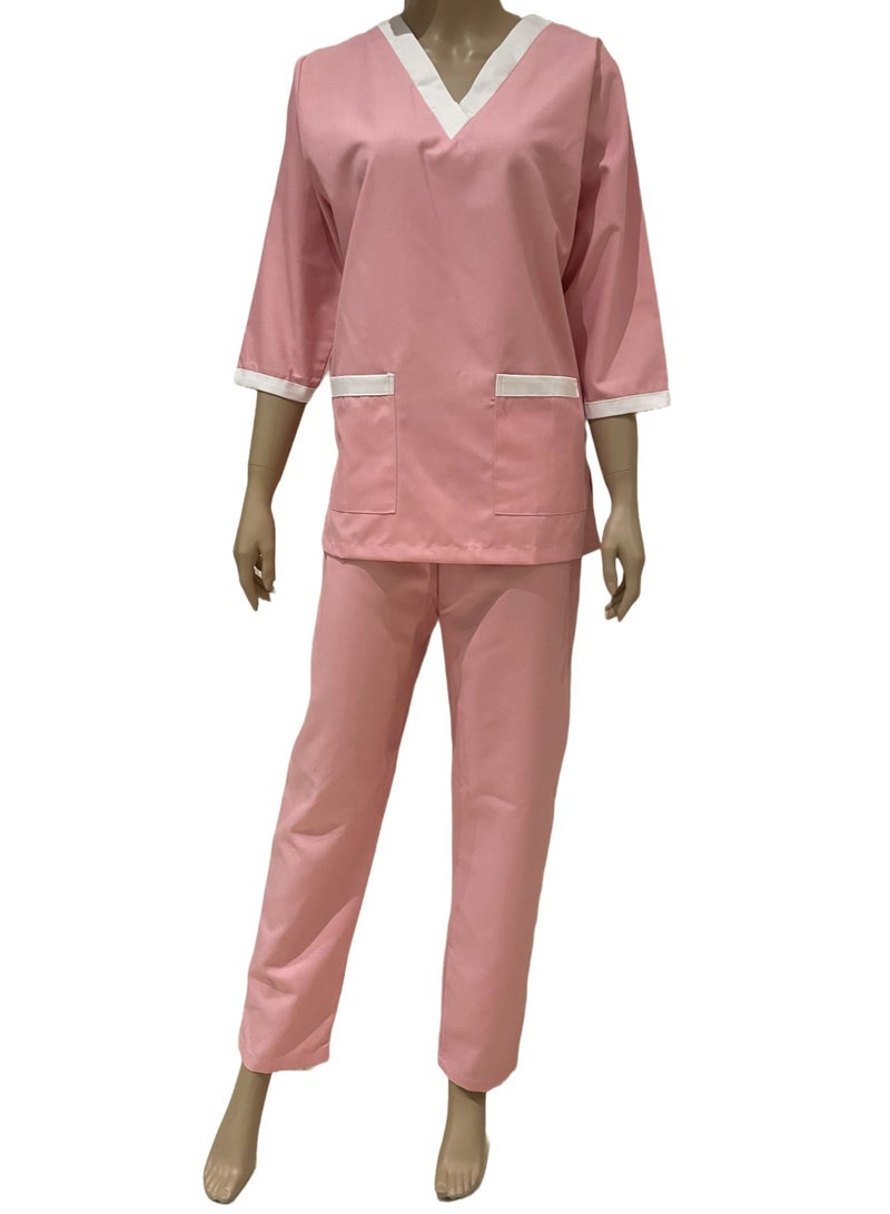 Rannah's Uniform Scrubs Three-Quarter Sleeve Medical Uniform Top and Pants Pink Nurse Suit Set - Image 4