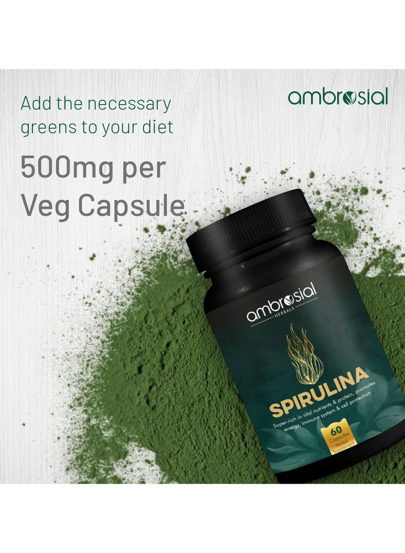 Spirulina Capsules, Highly Dosed- 500 mg Per Tablet - 60 Capsules