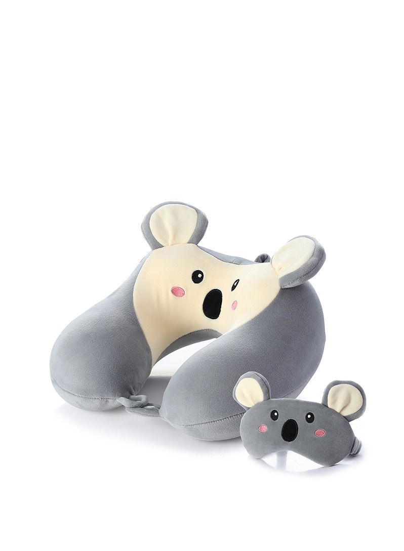 Y&D Travel Pillow for Kids and Adults  Animal Memory Foam Neck with Soft Fleece Cover Eye Mask Set Airplane Kit Drawstring Organizer Bag Machine Washable - Image 1