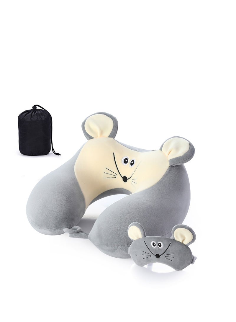 Y&D Travel Pillow for Kids and Adults  Animal Memory Foam Neck with Soft Fleece Cover Eye Mask Set Airplane Kit Drawstring Organizer Bag Machine Washable - Image 2