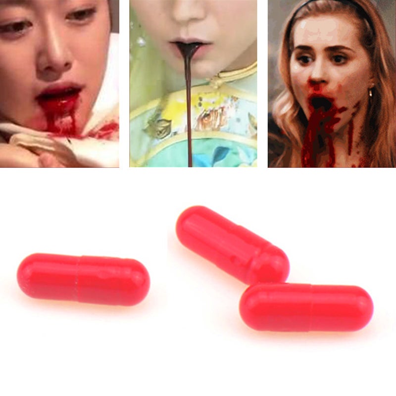 Theatrical Blood Capsules: 30 Pcs Red 2 X 0.7cm Safe Non-Toxic Fake Blood Capsules - Realistic Bleeding Effect Fake Blood Capsules for Theatrical Scenes Prank Plays