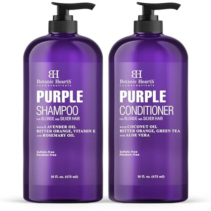 Botanic Hearth PURPLE SHAMPOO AND CONDITIONER SET - FOR ALL SHADES OF BLONDE, SILVER AND GRAY HAIR - ENHANCES HIGHLIGHTS - SULFATE FREE, PARABEN FREE, 16 FL OZ EACH - Image 1