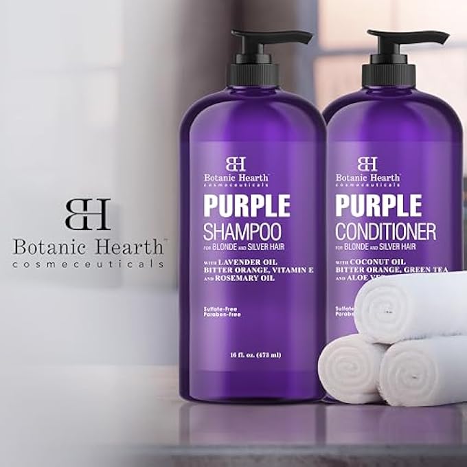 Botanic Hearth PURPLE SHAMPOO AND CONDITIONER SET - FOR ALL SHADES OF BLONDE, SILVER AND GRAY HAIR - ENHANCES HIGHLIGHTS - SULFATE FREE, PARABEN FREE, 16 FL OZ EACH - Image 3