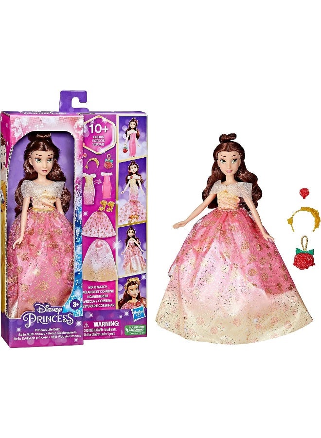 Disney Princess Life Belle Fashion Doll, 10 Outfit Combinations, Fashion Doll Clothes and Accessories, Toy for Kids 3 Years Old and Up - Image 2
