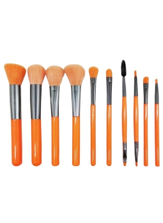 KIKI - Set of 10 Makeup Brushes-Orange - Image 1