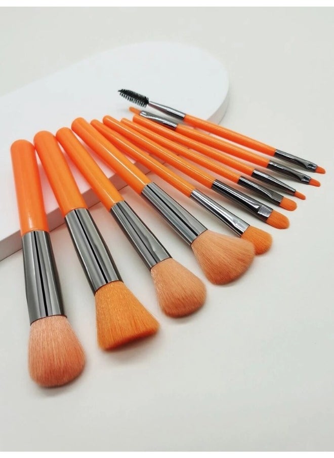 KIKI - Set of 10 Makeup Brushes-Orange - Image 1