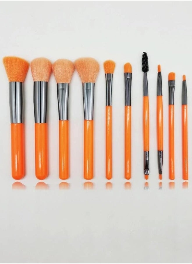 KIKI - Set of 10 Makeup Brushes-Orange - Image 1
