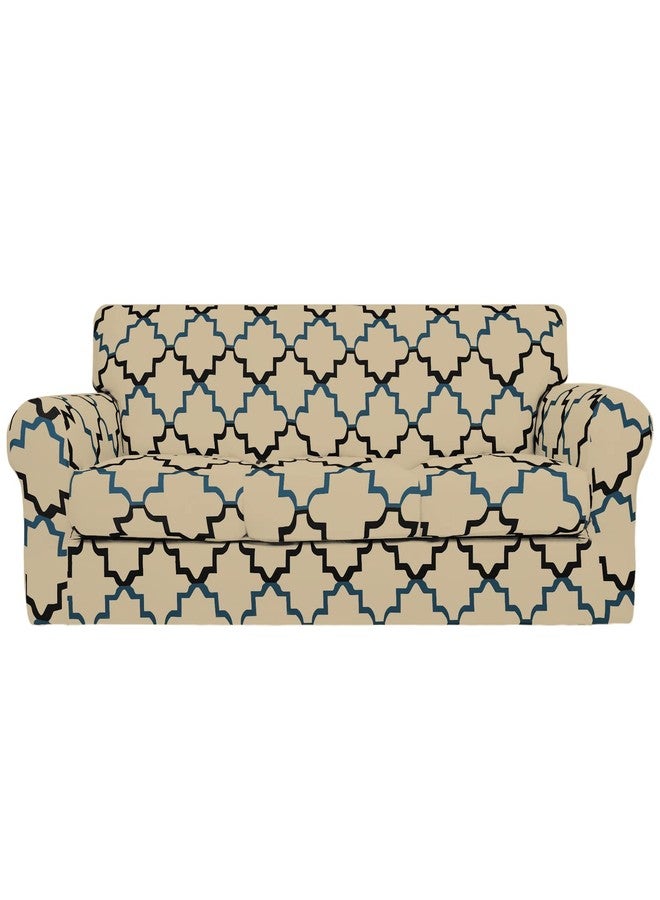 Easy-Going Print 4 Pieces Stretch Soft Couch Cover for Dogs - Washable Sofa Slipcover for 3 Separate Cushion Couch - Elastic Furniture Protector for Pets, Kids (Sofa,Quatrefoil/Beige) - Image 1