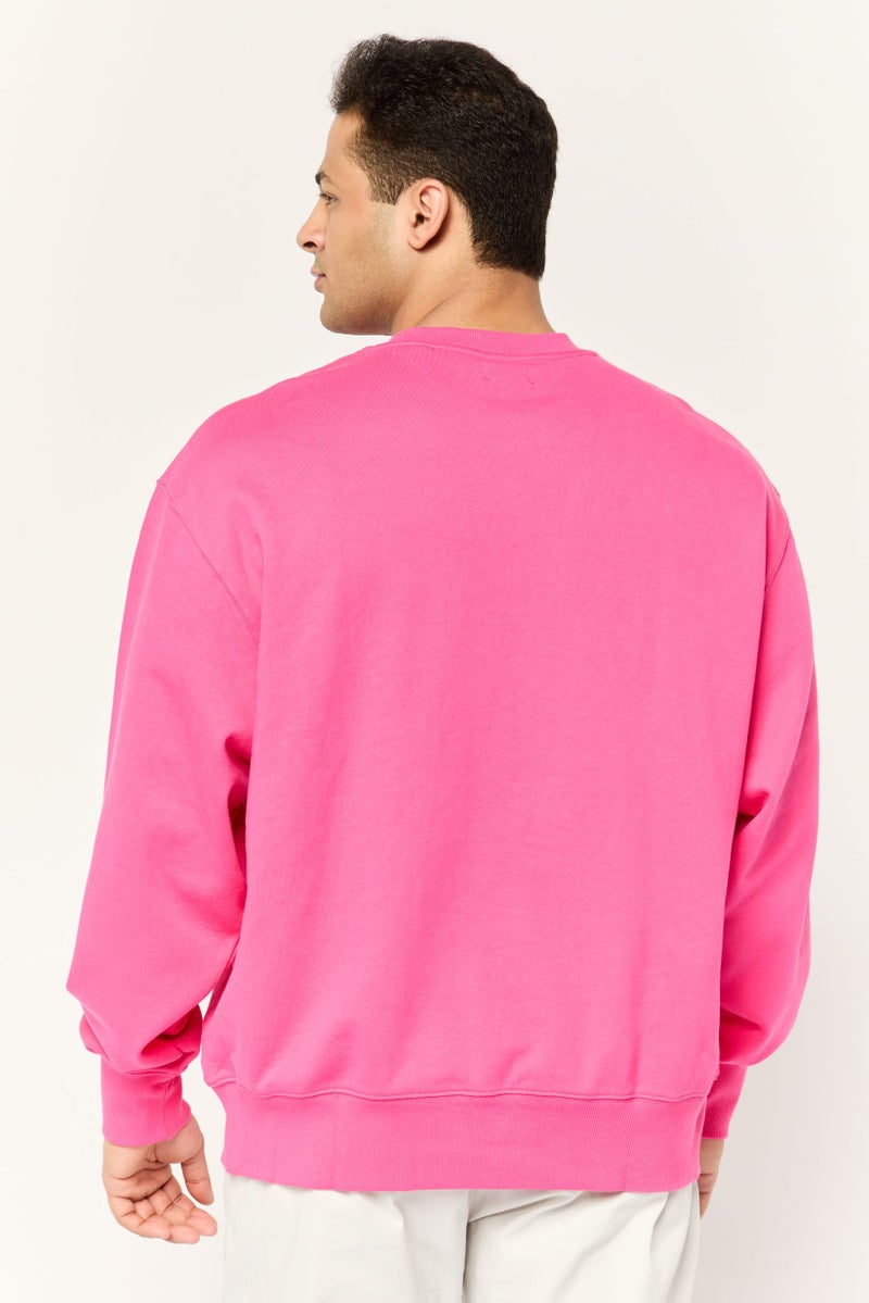 ESPRIT Men Ribbed Collar Long Sleeves Brand Logo Sweatshirts, Dark Pink - Image 2