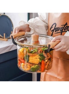 Happy Home High quality heat and high temperature resistant glass cooking pot with elegant wooden handle, large capacity 3.5 liters  - Image 3