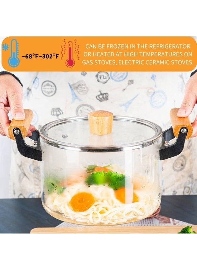 High quality heat and high temperature resistant glass cooking pot with elegant wooden handle, large capacity 3.5 liters