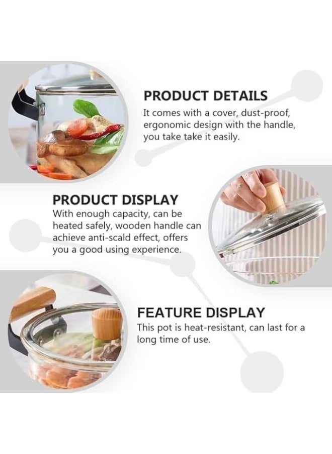 High quality heat and high temperature resistant glass cooking pot with elegant wooden handle, large capacity 3.5 liters