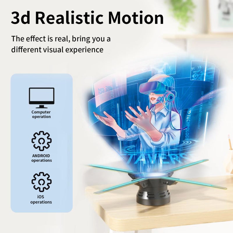 F60 3D Hologram Projector Advertising Display Fan Wall-mounted Player 3D Naked Eye 2K HD LED Photo Video Fan with 720pcs LED Light Beads Remote Control Sign Real-time Screen Display for Business Shop - Image 2