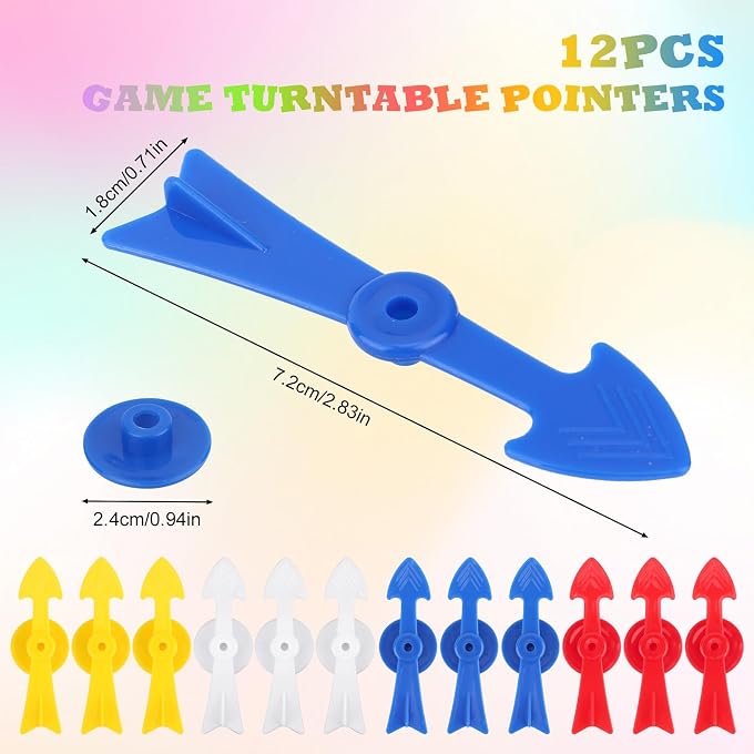 Gosknor 12pcs Arrow Game Spinners, Premium Plastic V-Shaped Board Game Spinners Replacement Pieces for Board Games Classroom Activities DIY Projects(Yellow, Blue, Red, White) - Image 3