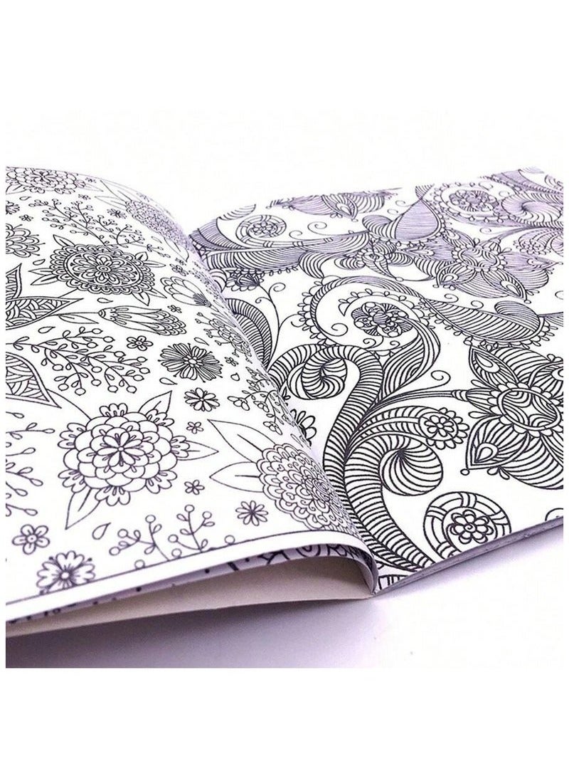 4 color art coloring books and 12 high-quality colored pencils, 12 pages per book, Secret Garden Adult Stress Relief Coloring Book Hand-painted Picture Book Painting Picture Book 25x25cm - Image 3