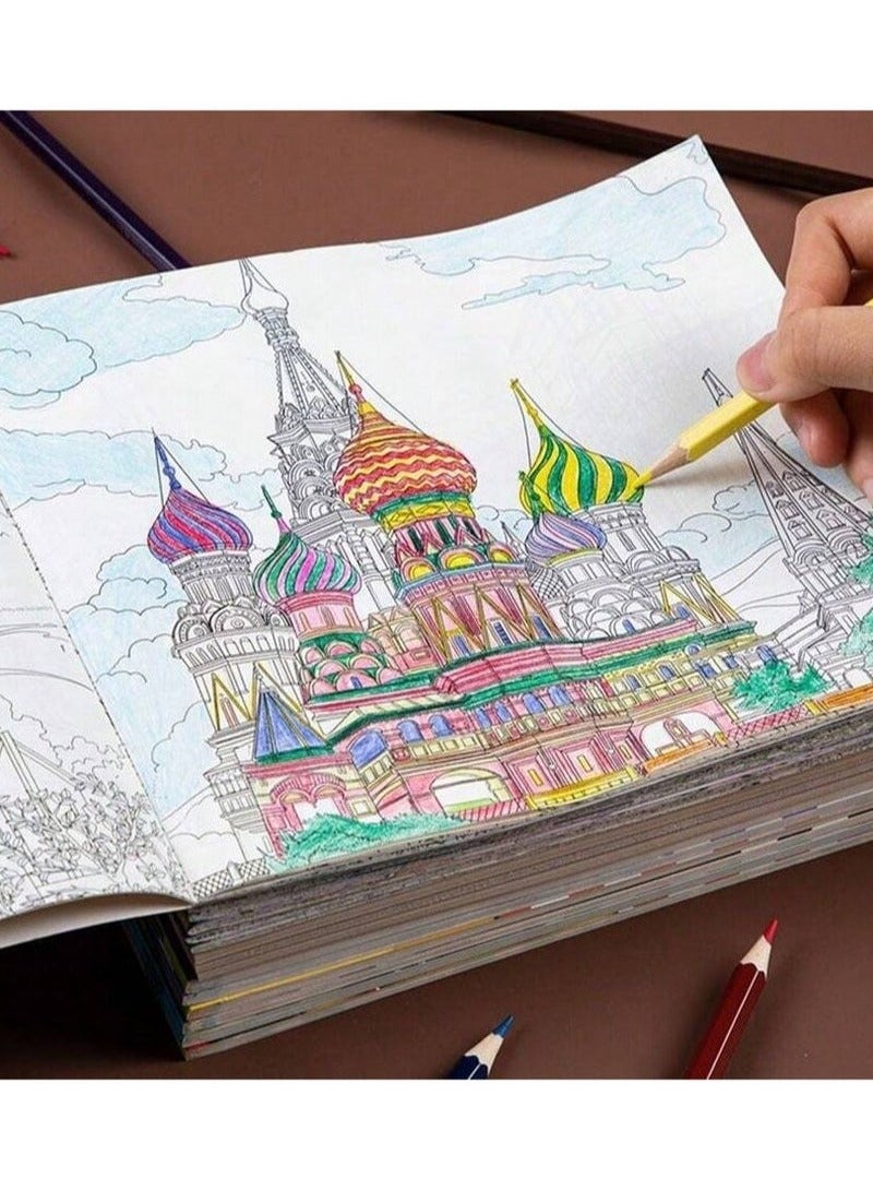 4 color art coloring books and 12 high-quality colored pencils, 12 pages per book, Secret Garden Adult Stress Relief Coloring Book Hand-painted Picture Book Painting Picture Book 25x25cm - Image 4