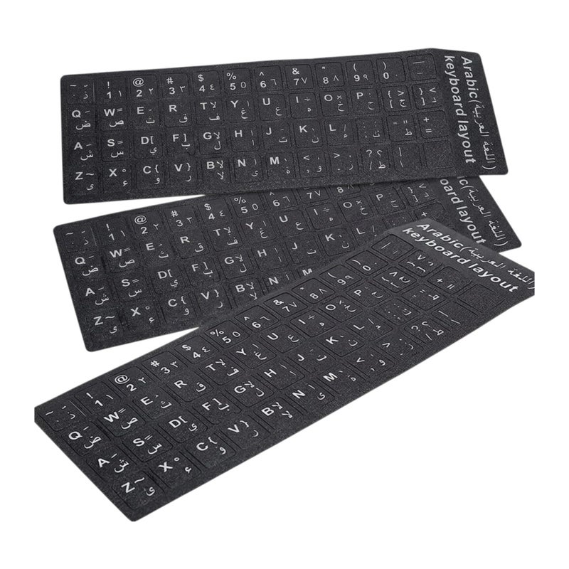 Ultimate Universal Arabic English Bilingual Keyboard Stickers Replacement Decals Letter Labels Matte Black Background with White Lettering for Laptop, Desktop, PC, Mac Computer Key Repair (3) - Image 1