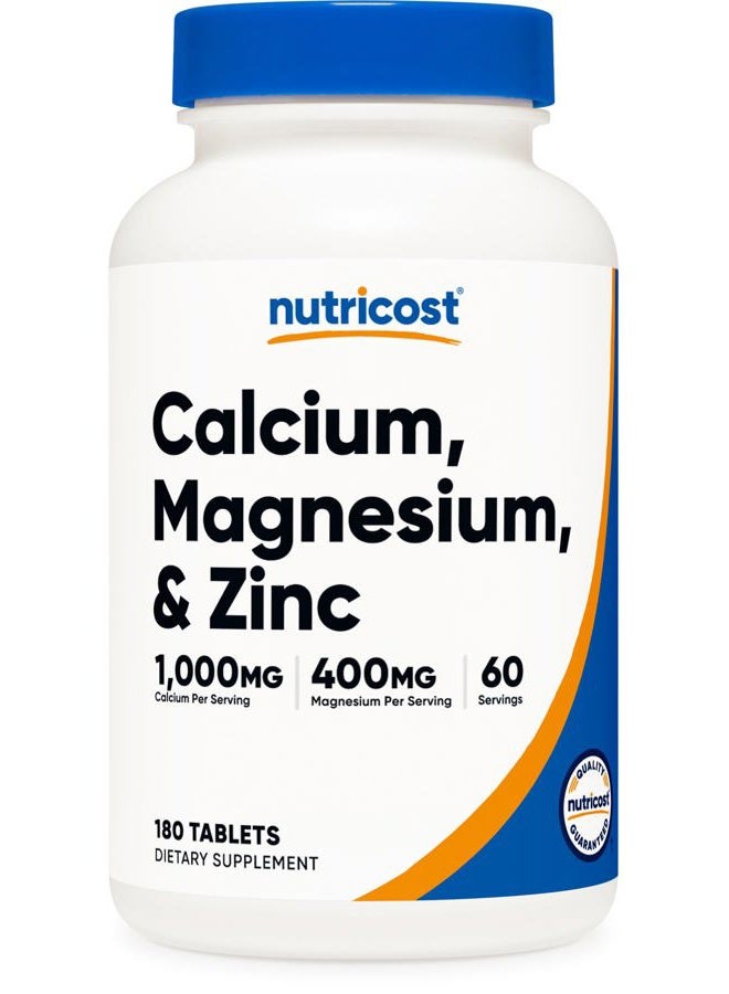 Nutricost Calcium, Magnesium & Zinc Tablets 1,415 mg, 180 Tablets - Vitamin / Mineral Blend Supplement, 60 Servings - Gluten Free, Non-GMO - Image 1