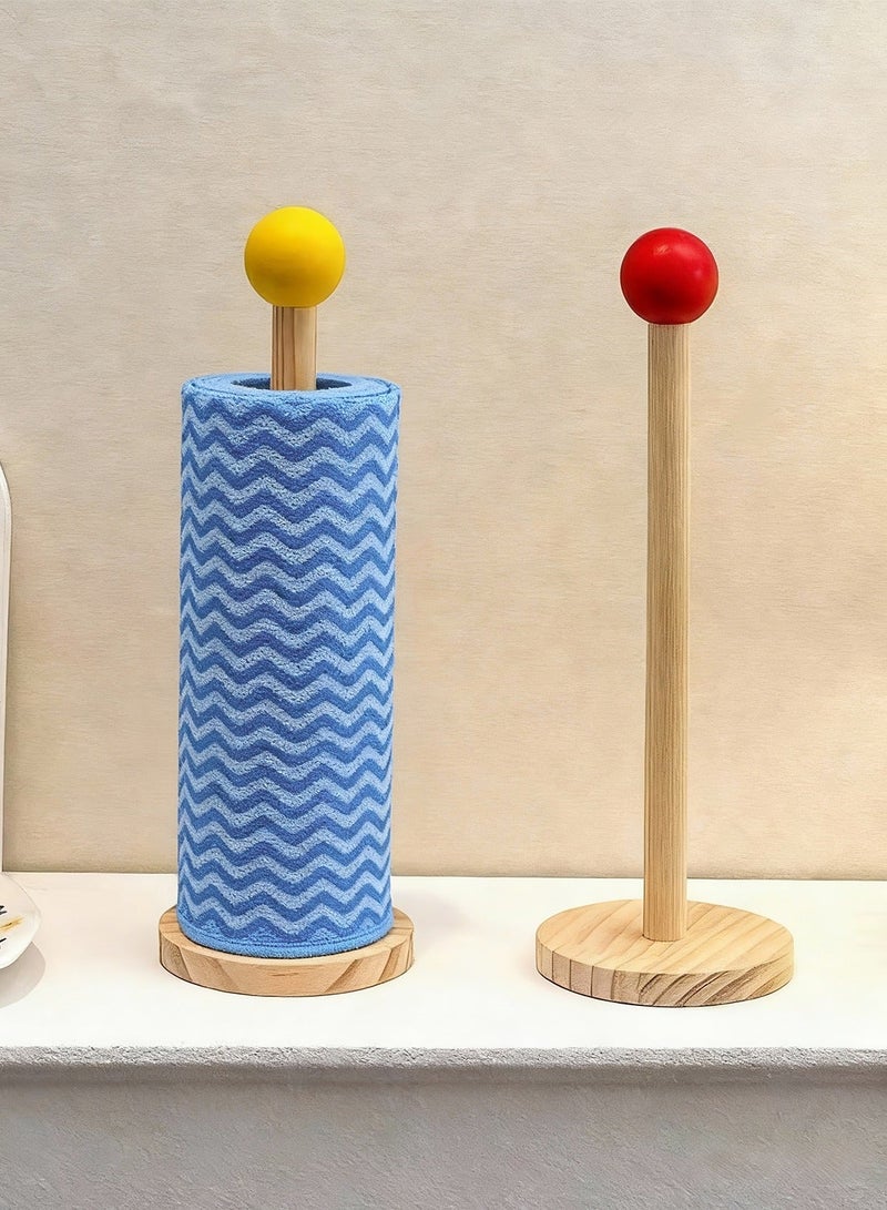 25*8cm Wooden Paper Towel Holder Stand & A Roll of Disposable Paper Towel - Kitchen Paper Hanger Rack Bathroom Towel Roll Stand Organizer - Image 1