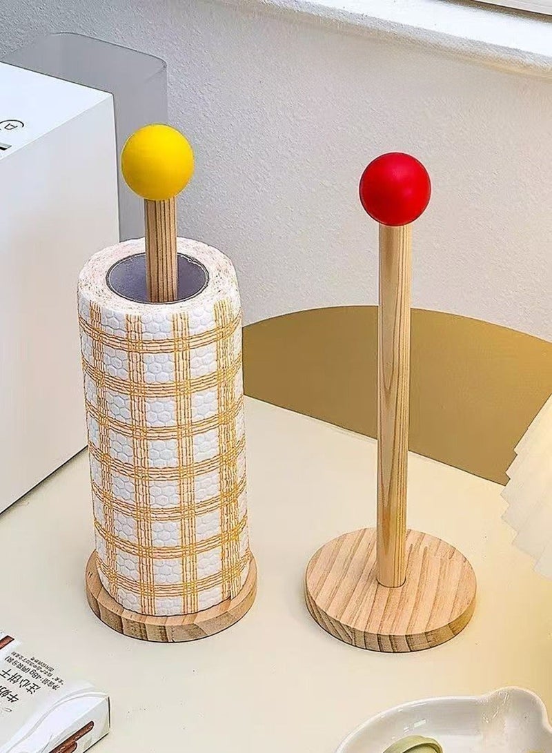 25*8cm Wooden Paper Towel Holder Stand & A Roll of Disposable Paper Towel - Kitchen Paper Hanger Rack Bathroom Towel Roll Stand Organizer - Image 4