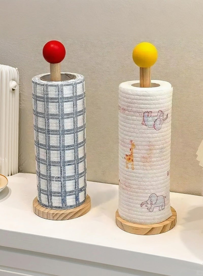 25*8cm Wooden Paper Towel Holder Stand & A Roll of Disposable Paper Towel - Kitchen Paper Hanger Rack Bathroom Towel Roll Stand Organizer - Image 5