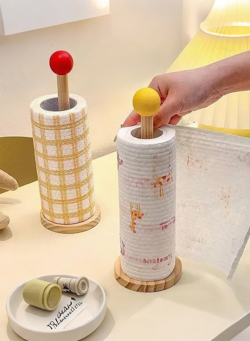 25*8cm Wooden Paper Towel Holder Stand & A Roll of Disposable Paper Towel - Kitchen Paper Hanger Rack Bathroom Towel Roll Stand Organizer - Image 3