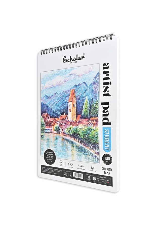 Scholar دفتر رسم Scholar Artist Pad للطلاب - ورق خرطوشة بلون طبيعي 100 جرام/متر مربع | أوراق رسم وتخطيط ناعمة للقلم الرصاص والحبر والرسم التوضيحي | دفتر رسم فني ملصق للطلاب والمبتدئين (A4) - Image 2