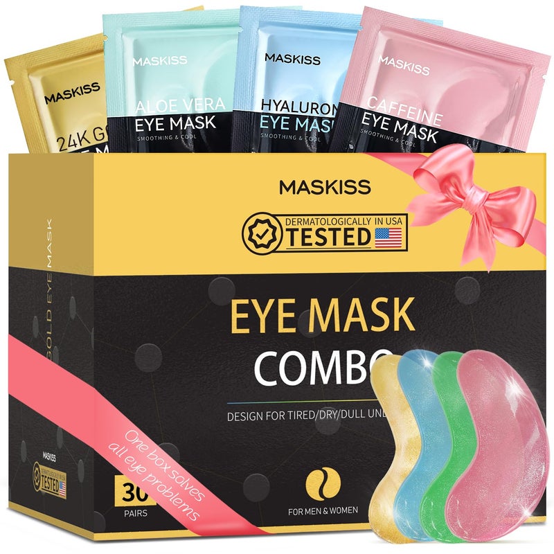Maskiss Under Eye Patches(30 Pairs), 24K Gold, Caffeine, Hyaluronic Acid, Aloe Vera Eye Masks for Dark Circles Puffy Eyes Undereye Bags, Eye Skin Care Gift Set for Bachelorette Party Favors - Image 1