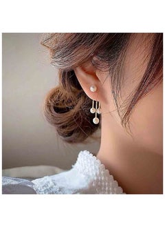 Yheakne Boho Pearl Drop Dangle Earrings Gold Pearl Ear Jacket Earrings Vintage Dangle Pearl Tassel Earrings Double Way Front Back Earrings Jewelry For Women And Girls Gifts  - Image 2