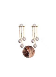 Yheakne Boho Pearl Drop Dangle Earrings Gold Pearl Ear Jacket Earrings Vintage Dangle Pearl Tassel Earrings Double Way Front Back Earrings Jewelry For Women And Girls Gifts  - Image 1