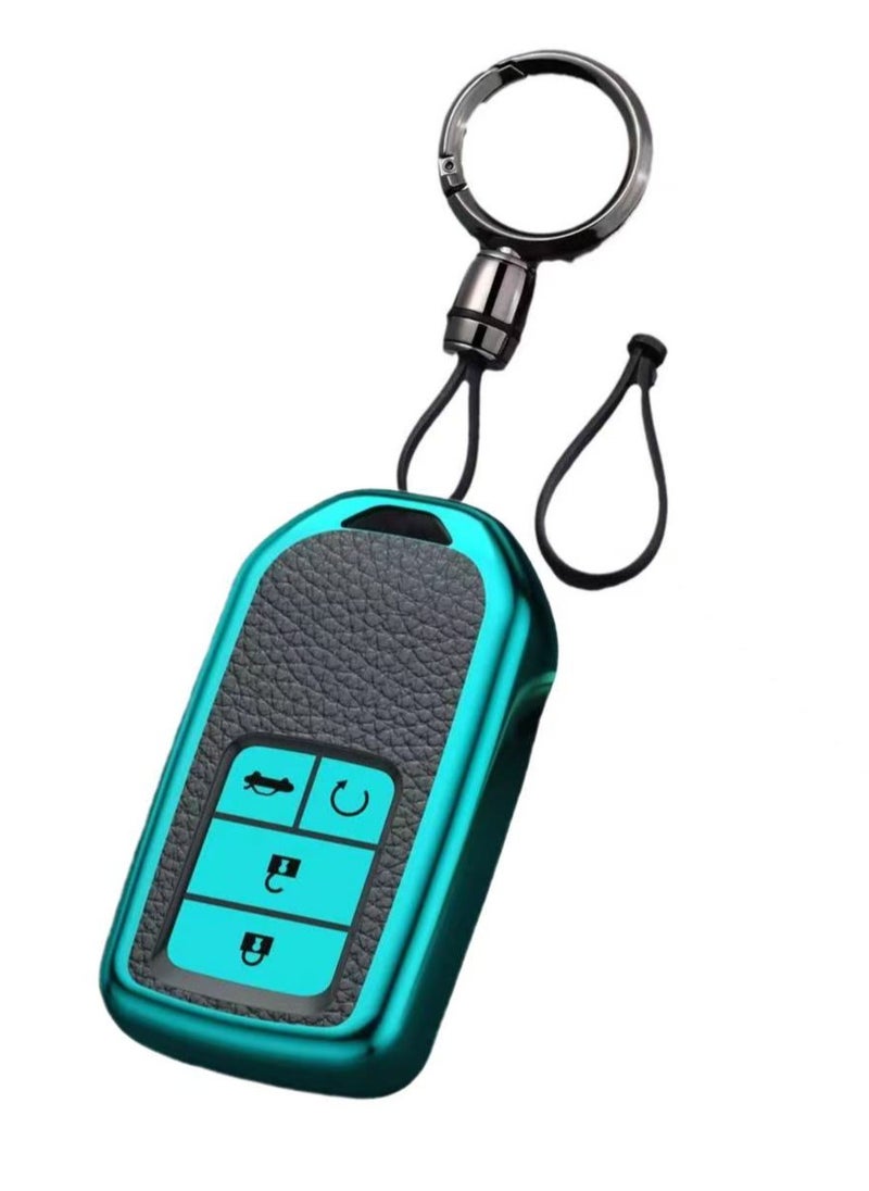 OUYoo - OUYoo For Honda Key fob Cover,case Texture,with Keychain,Soft TPU Key Shell/Skin,4-Buttons fit Accord Civic CRV Pilot Odyssey Passport Remote Key Vehicle Accessories,（Green）. - Image 1