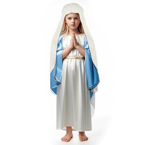 VZQI Virgin Mary Costume for Girls Biblical Robe for Kids Halloween Bible Set Blue - Image 1