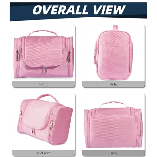 Buruis Large Capacity Toiletry Bag for Women and Men, Hanging Toiletry Organizer Cosmetics Makeup Bag, Water-resistant Dopp Kit Shaving Bags for Full Sized Toiletries, Travel Essentials (Pink) - Image 4