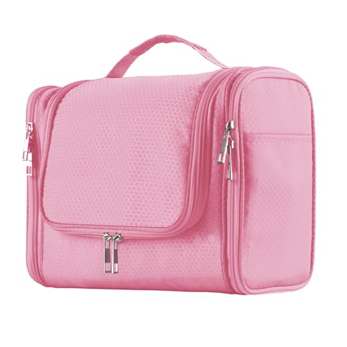 Buruis Large Capacity Toiletry Bag for Women and Men, Hanging Toiletry Organizer Cosmetics Makeup Bag, Water-resistant Dopp Kit Shaving Bags for Full Sized Toiletries, Travel Essentials (Pink) - Image 1