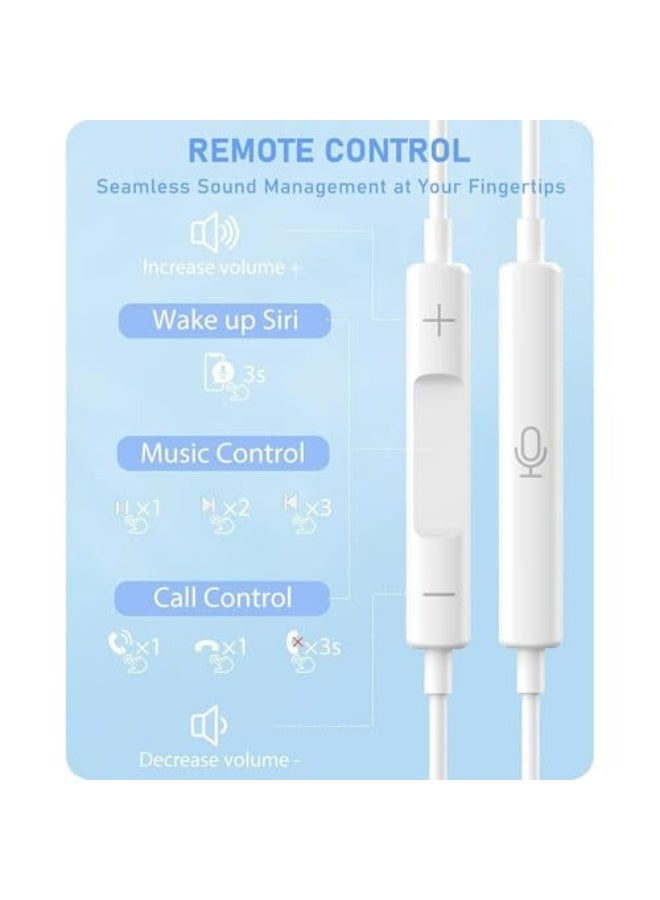 Wired Type-C Earphones, No Bluetooth, Built-in Microphone and Volume Control, Compatible with iOS and Android Devices - White  - Image 4