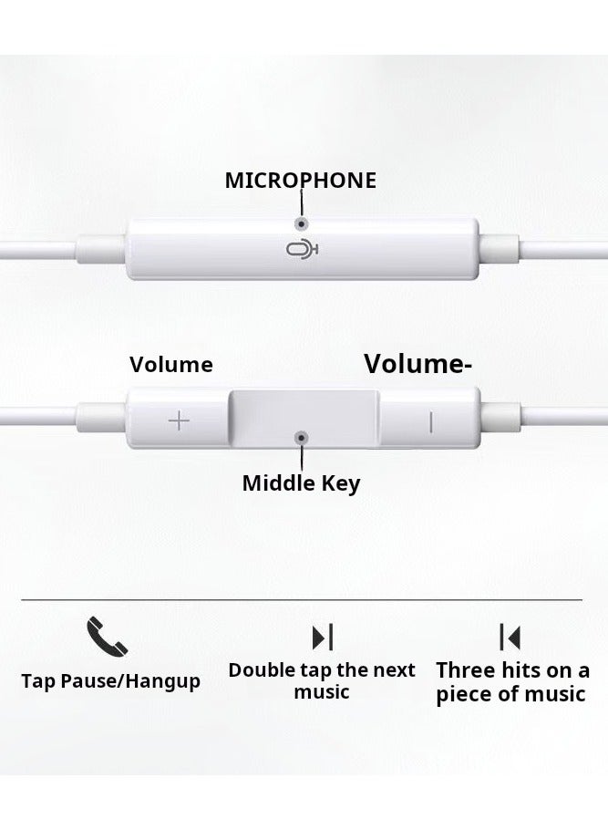 Wired Type-C Earphones, No Bluetooth, Built-in Microphone and Volume Control, Compatible with iOS and Android Devices - White  - Image 3
