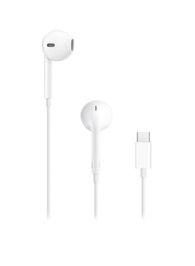 Wired Type-C Earphones, No Bluetooth, Built-in Microphone and Volume Control, Compatible with iOS and Android Devices - White  - Image 1