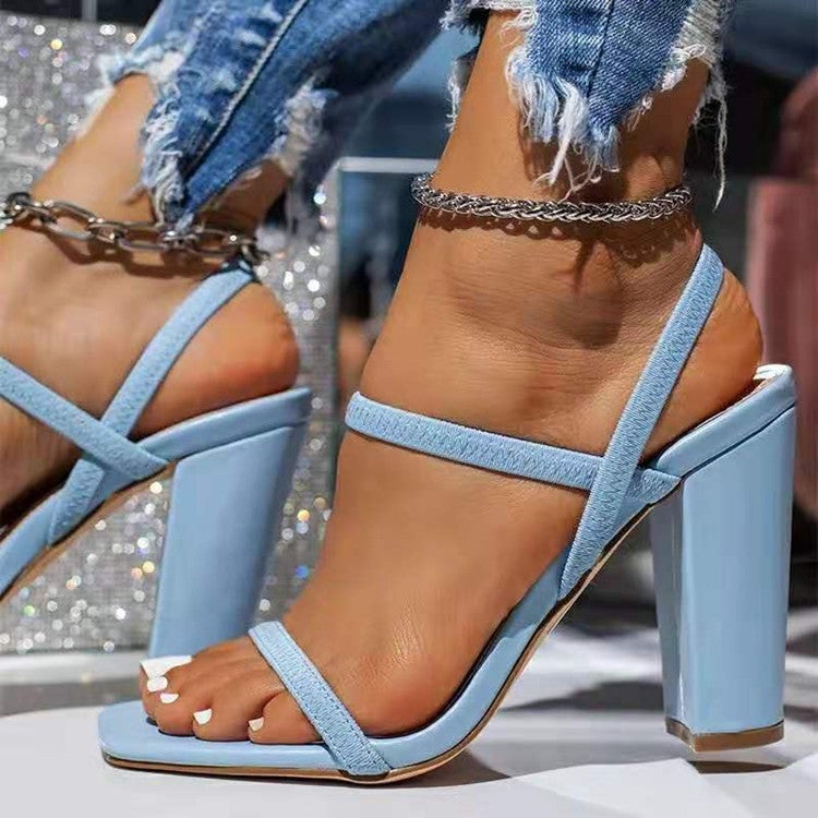 2023 New Plus-Size Block-Heel Sandals for Women Sky Blue 