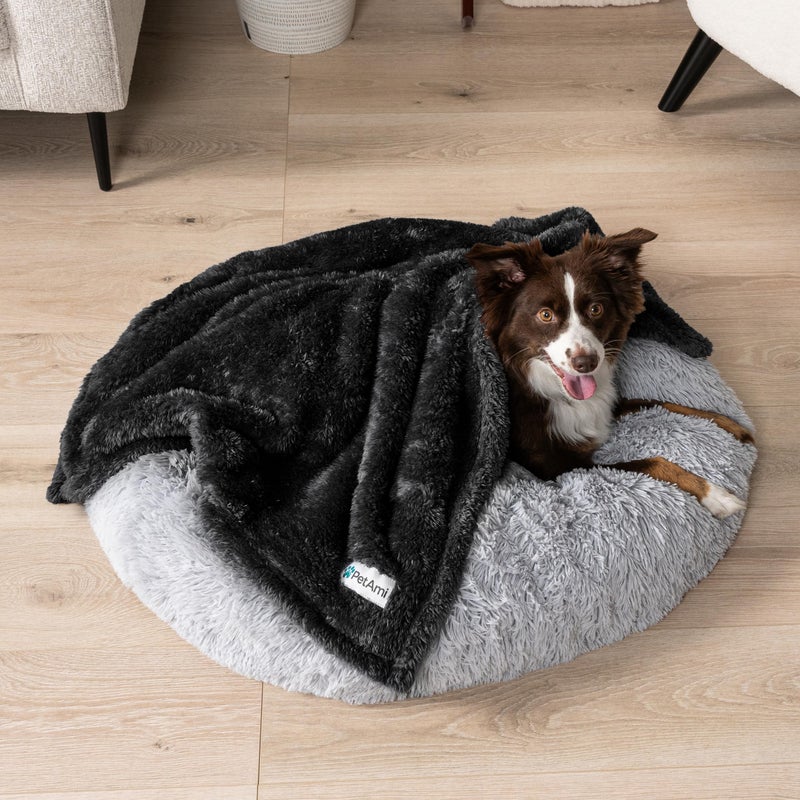 PetAmi Fluffy Soft Dog & Cat Blanket - Black Sherpa Fleece, Calming Pet Blanket for Couch, Small 24x32 - Image 2