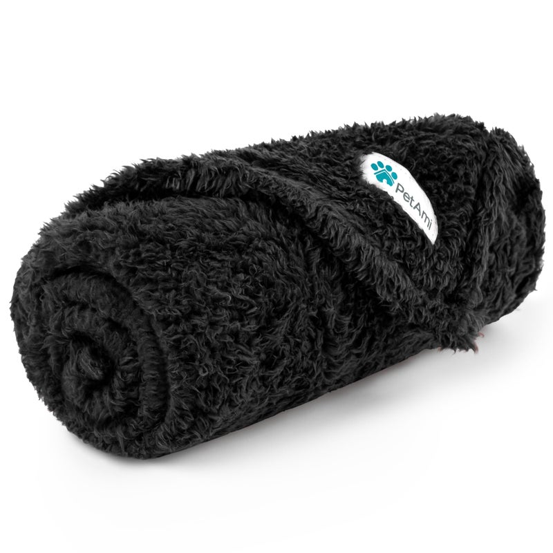 PetAmi Fluffy Soft Dog & Cat Blanket - Black Sherpa Fleece, Calming Pet Blanket for Couch, Small 24x32 - Image 1