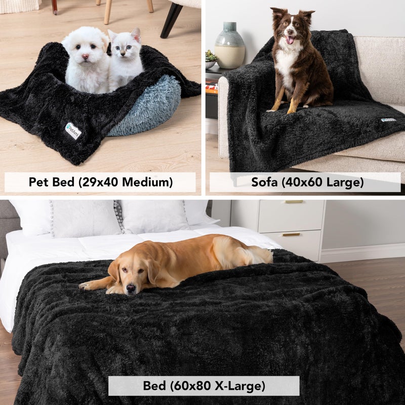 PetAmi Fluffy Soft Dog & Cat Blanket - Black Sherpa Fleece, Calming Pet Blanket for Couch, Small 24x32 - Image 5