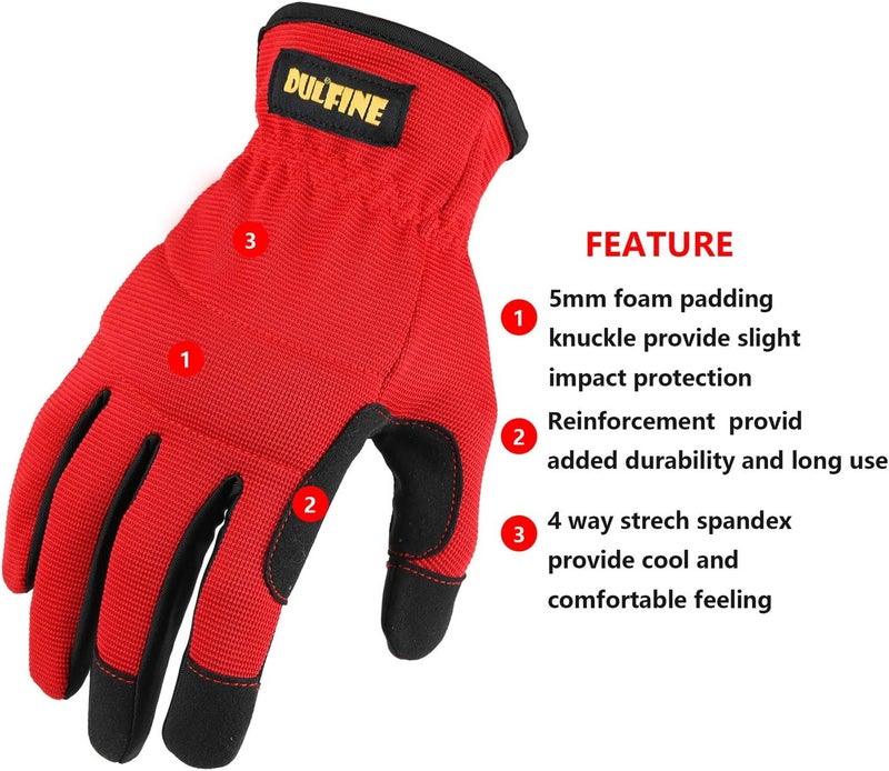 DULFINE High Performance Work Gloves For Men(3 Pairs Pack), High Dexterity Touch Screen For Multipurpose,Excellent Grip (Large) - Image 2