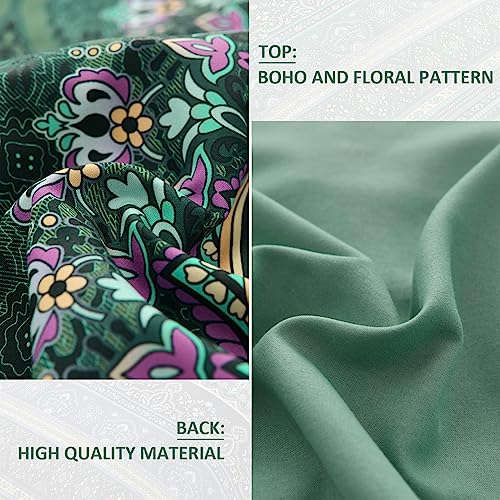 Cottolester Boho Green Comforter Set Queen Size,8 Piece Bed in a Bag Bohemian Striped Bedding Quilt Set,Dark green Paisley Floral Comforter and Sheet Set,Soft Microfiber Complete Bedding Sets for All Season - Image 4