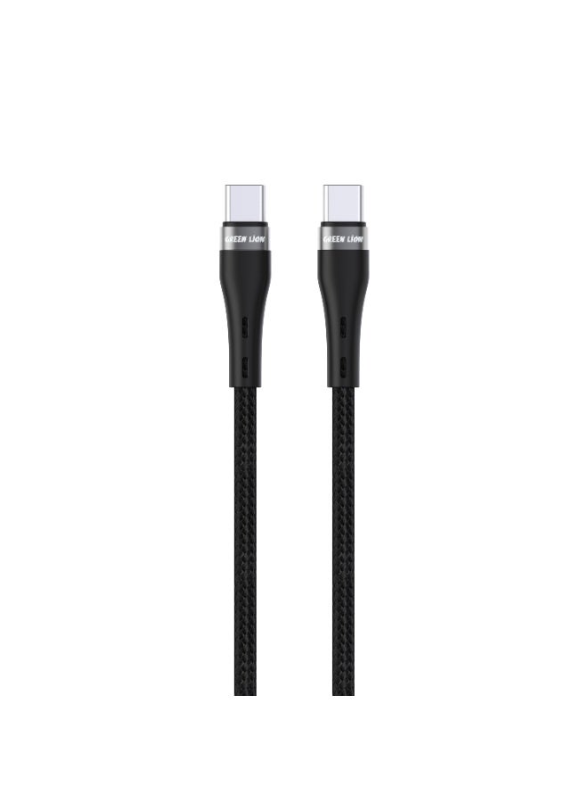 GREEN LION 2m Braided USB-C Cable, Tangle Free, 10000 Bends Supporting 100W Fast Charging, 480Mbps Transfer Speed, C to C Cable, Laptop Compatible, Type-C to Type-C Cable for Charge & Sync - Black