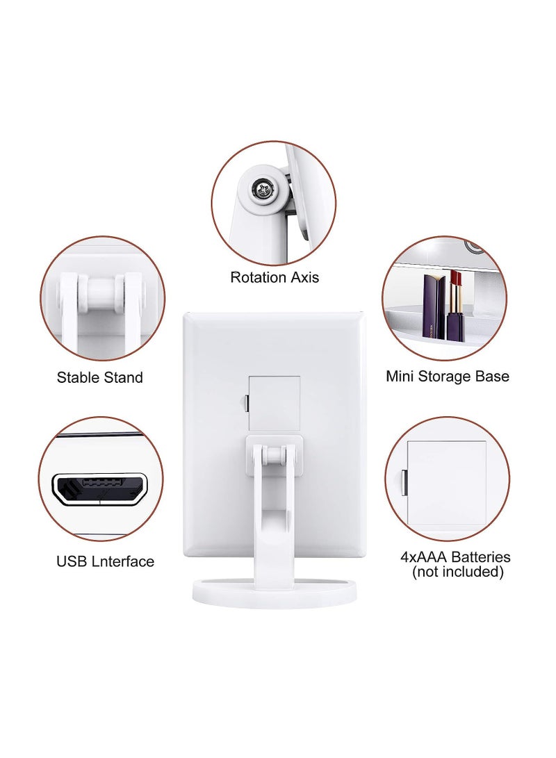 عربست مرآة تجميل، مرآة تجميل قابلة للطي، مرآة تجميل LED محمولة، مرآة تجميل LED، مرآة تجميل مزودة بأضواء، متعددة التكبير، تحكم باللمس، مرآة تجميل ثلاثية الطي، مزودة بمصدر طاقة مزدوج، أبيض - Image 4